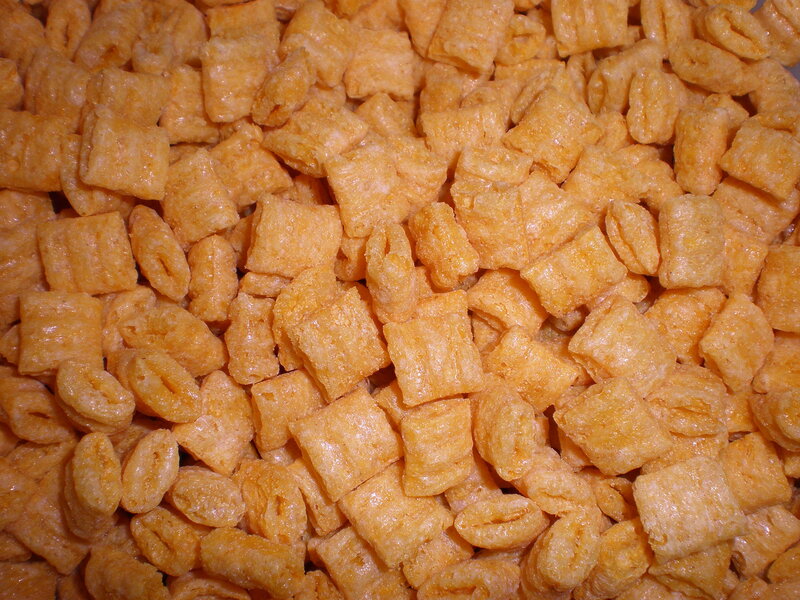 close-up of cheese puffs