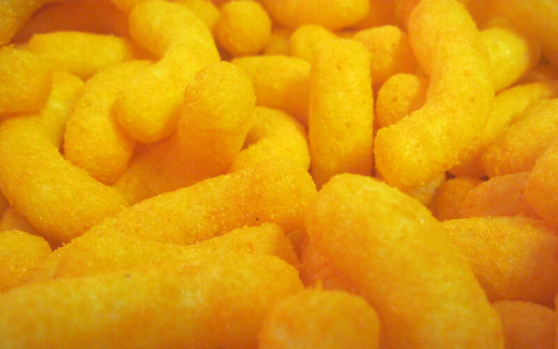 close-up of cheese puffs