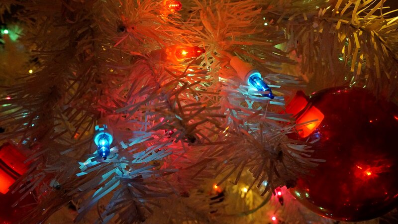 Close-up of Christmas Tree — Red, Festive, Night
