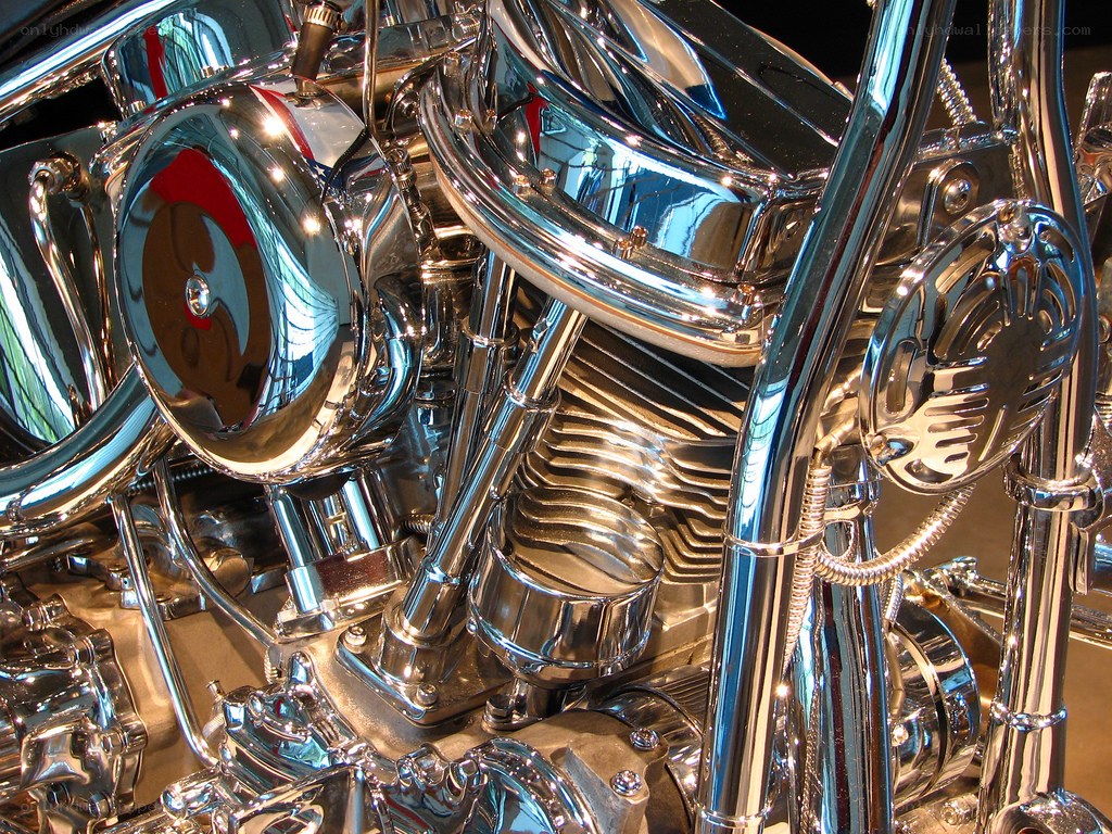 close-up of chrome motorcycle engine