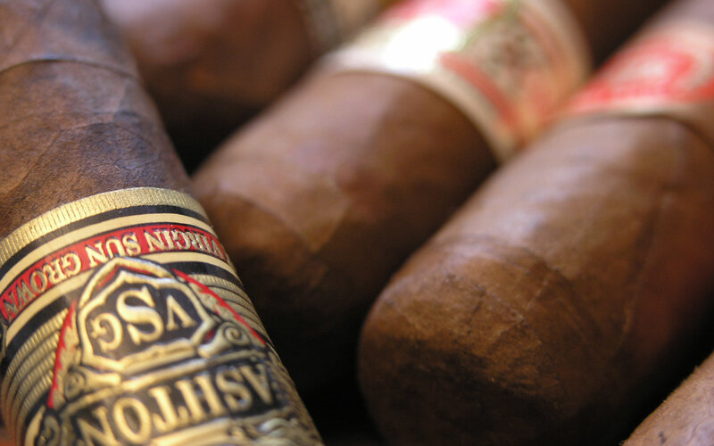 Close-up of cigars with Ashburn label