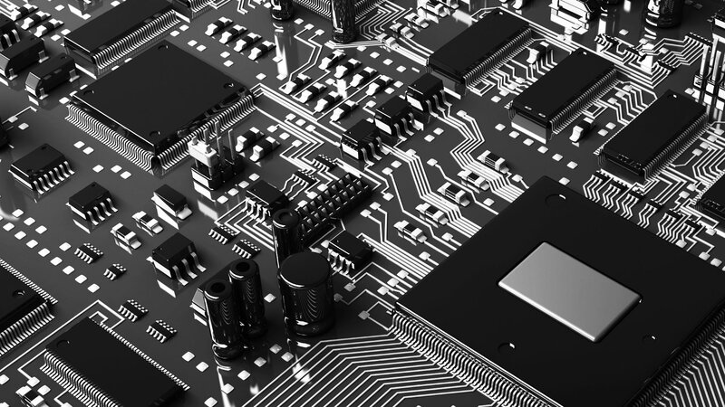 Close-up of Circuit Board — Black, Technical, 3d Render