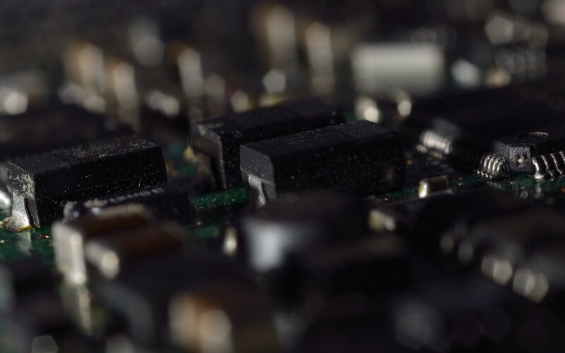 Close-up of Circuit Board — Black, Technical, Photograph, Microchips, Electronic Components