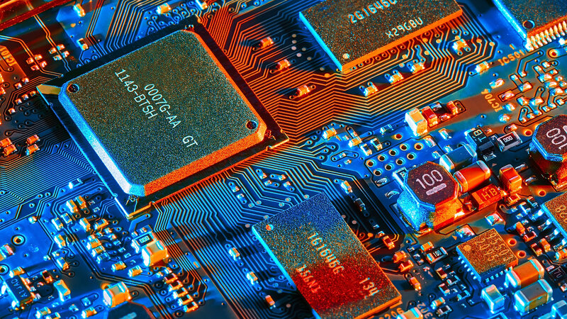 Close-up of Circuit Board — Blue, Dramatic