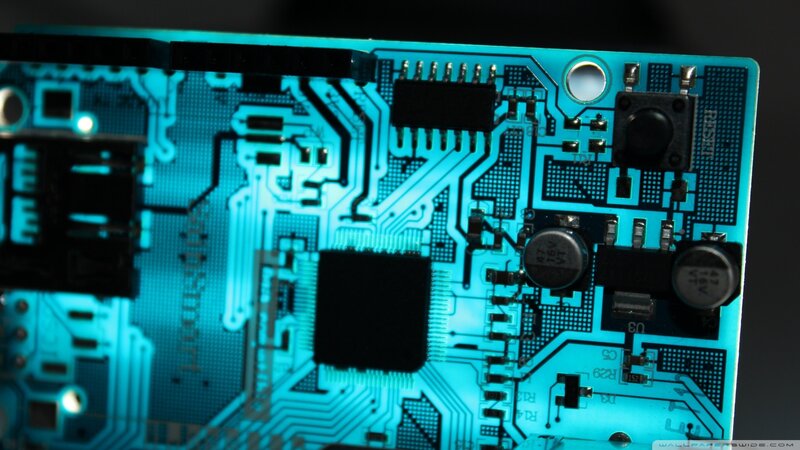 Close-up of Circuit Board — Blue, Technical, Photograph
