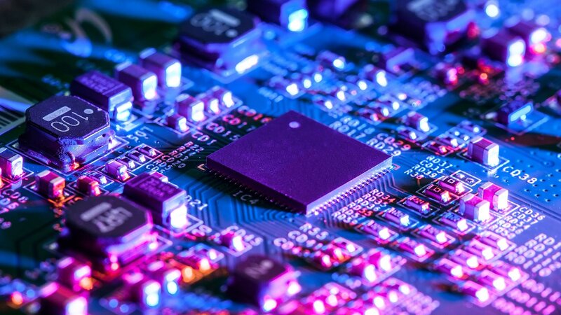Close-up of Circuit Board — Blue, Technological, Photograph, Microchip