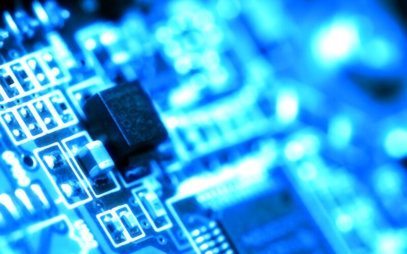 Close-up of Circuit Board — Blue, Technological, Photograph