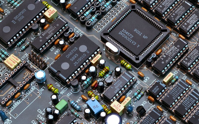 Close-up of Circuit Board — Green, Technical, Photograph, Chips