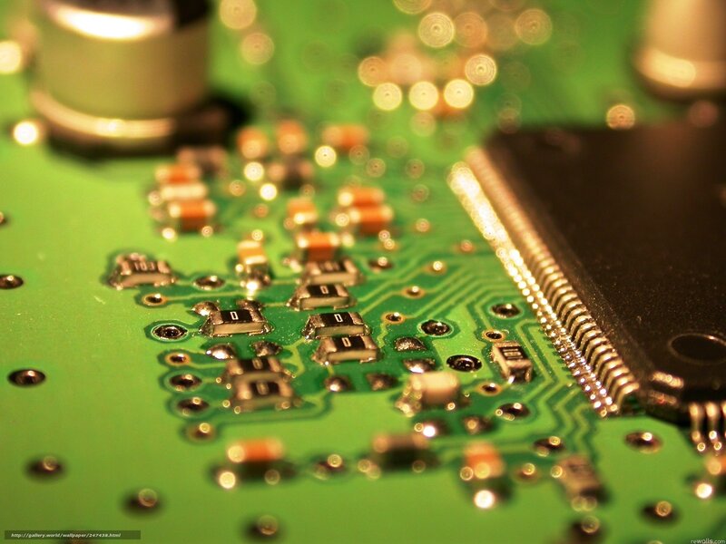 Close-up of Circuit Board — Green, Technical, Photograph, Electronic Components, Microchips
