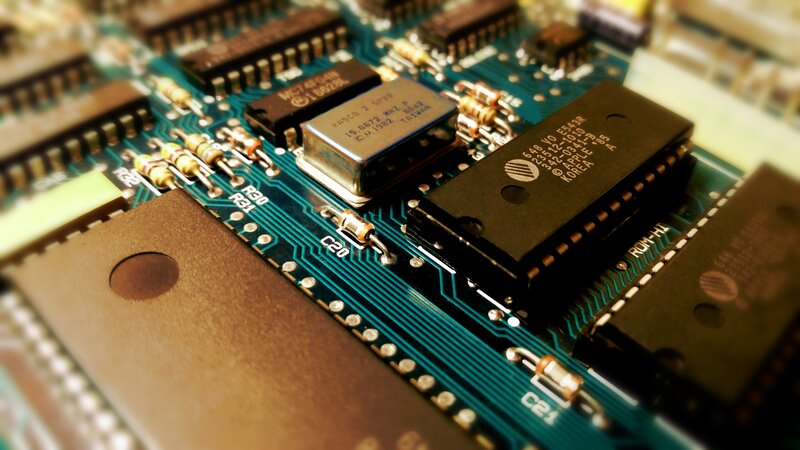 Close-up of Circuit Board — Green, Technical, Photograph, Microchips