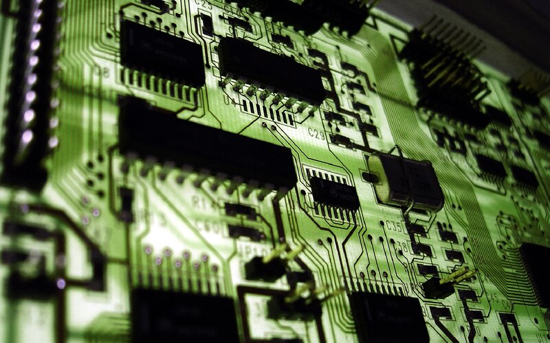 Close-up of Circuit Board — Green, Technical, Photograph