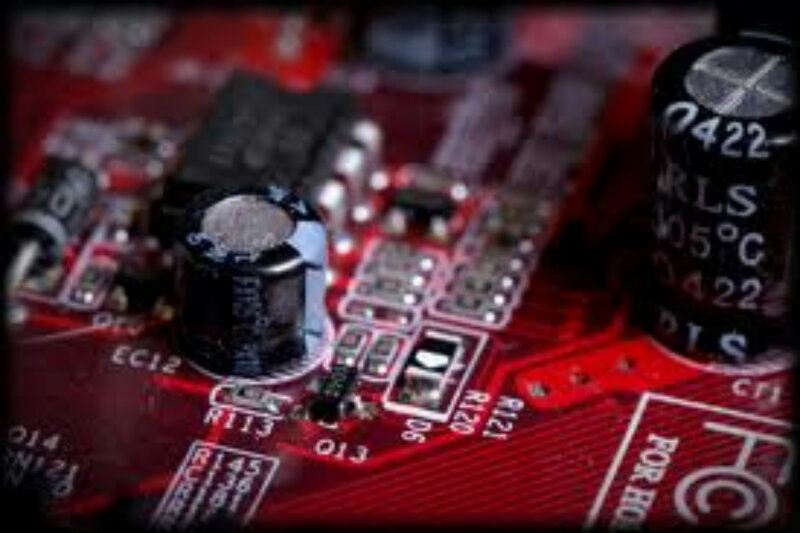 Close-up of Circuit Board — Red, Technical