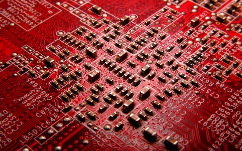 Close-up of Circuit Board — Red