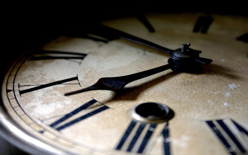 Close-up of Clock Face — Beige, Dramatic