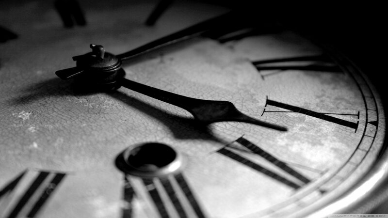 Close-up of Clock Face — Black, Dramatic, Photograph, Clock Hands, Roman Numerals