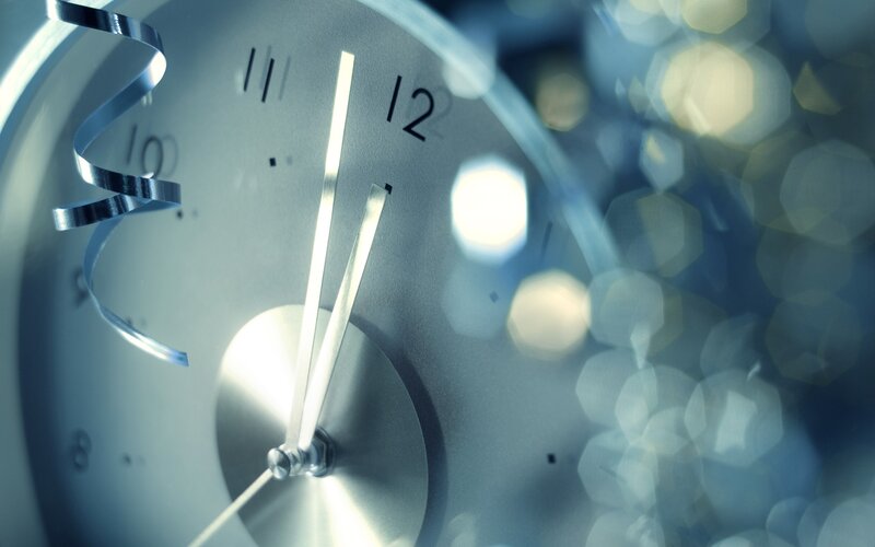 Close-up of Clock Face — Blue, Celebratory, Night