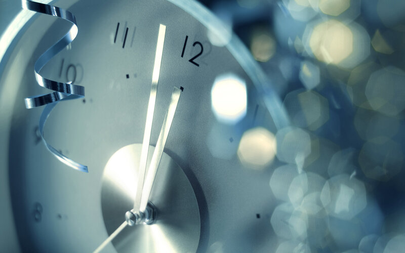 Close-up of Clock Face — Silver, Celebratory, Night