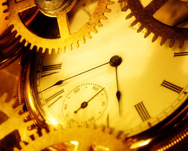 close-up of clock gears