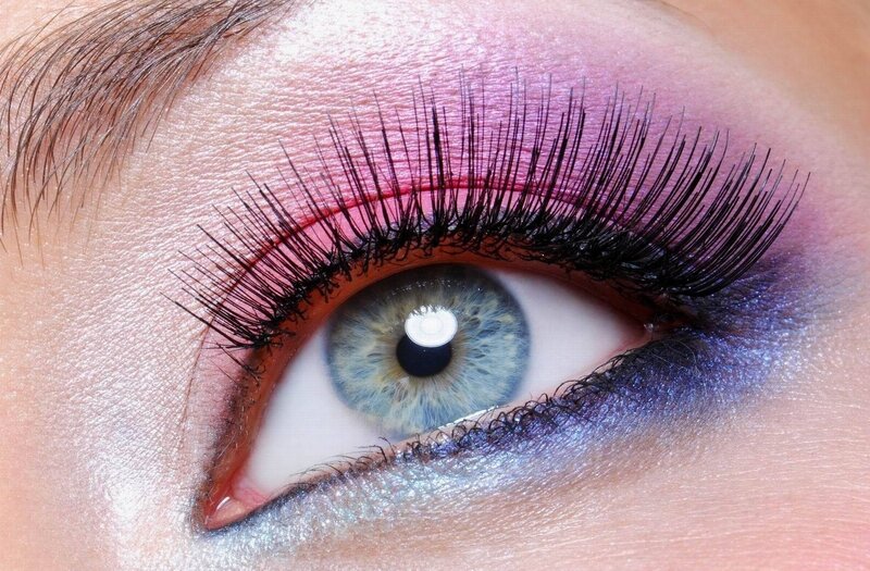 close-up of colorful eye makeup