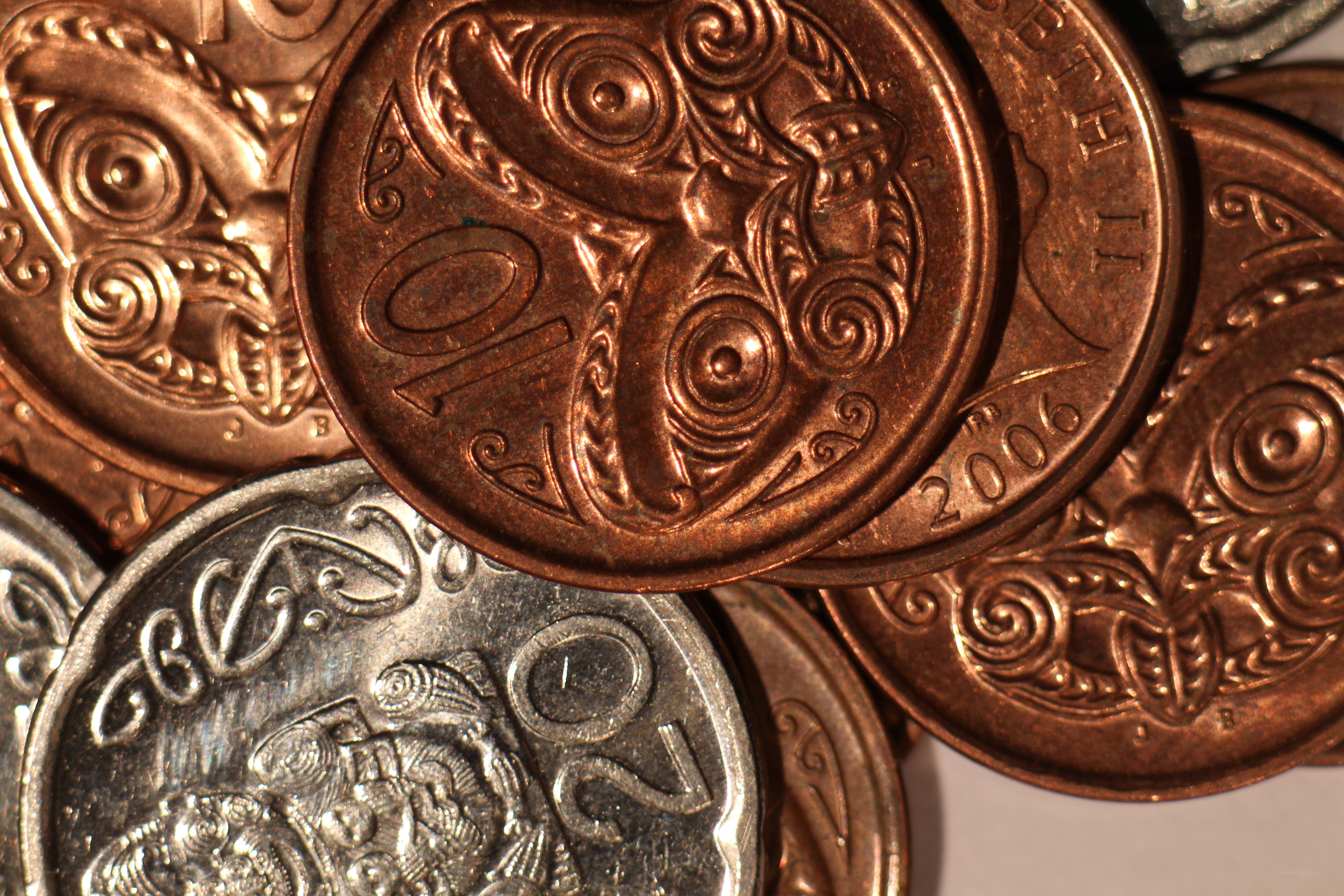 Close-up of copper coins