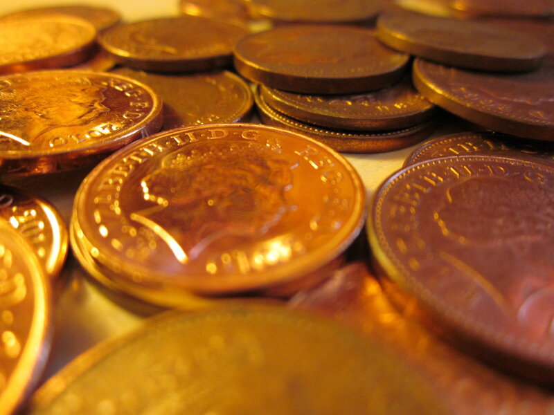 close-up of copper coins