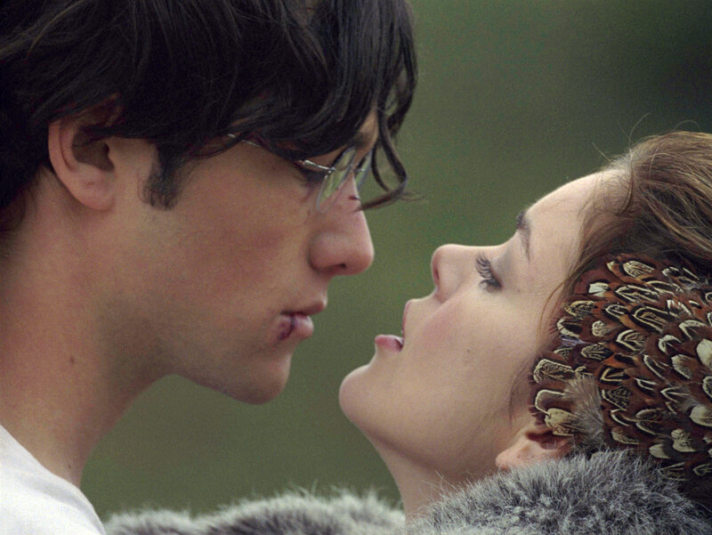 close-up of couple about to kiss