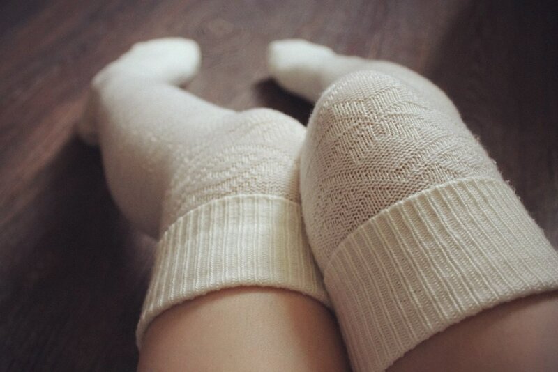 close-up of cream socks