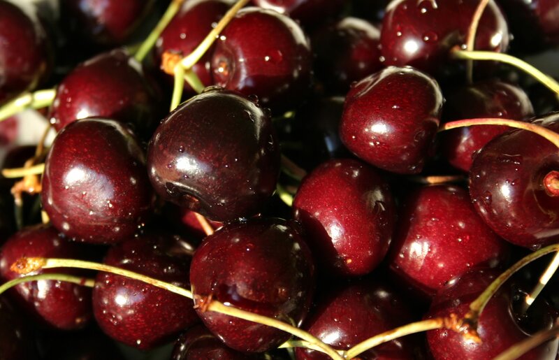 Close-up of Dark Cherries — Red