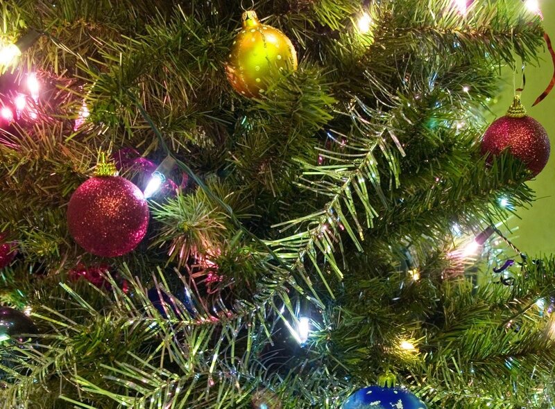 Close-up of Decorated Tree — Green, Festive, Night