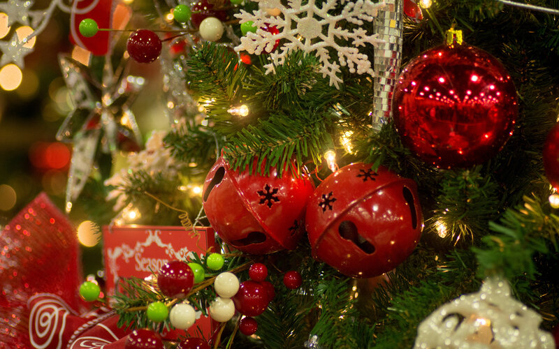 Close-up of Decorated Tree — Red, Festive, Winter