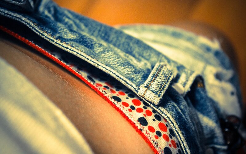 close-up of denim shorts
