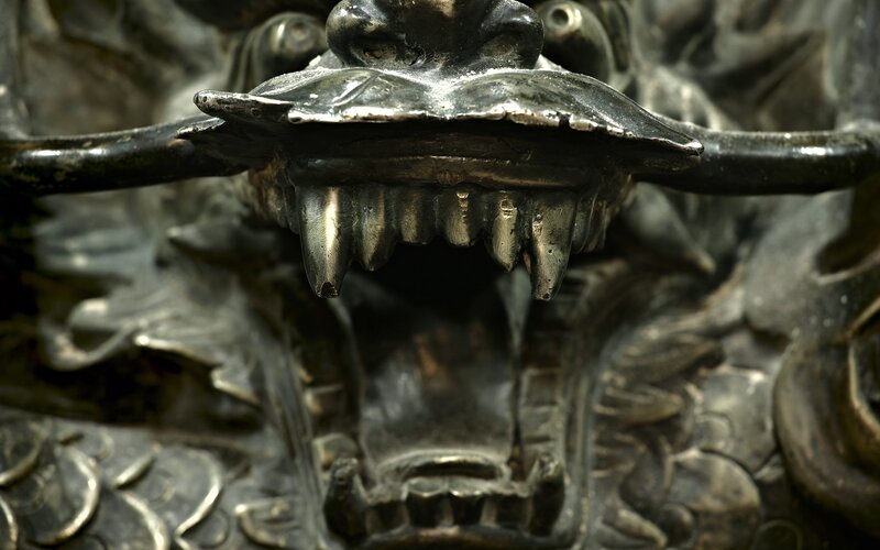 close-up of dragon sculpture