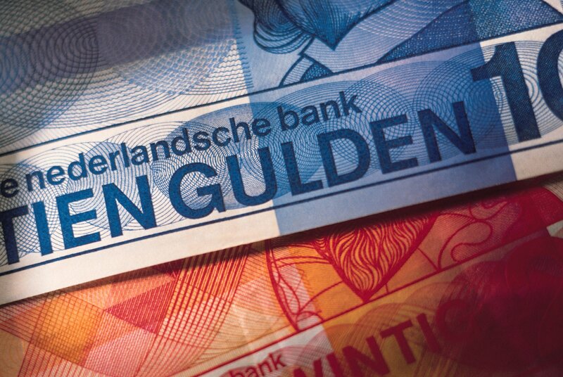 Close-up of Dutch banknotes