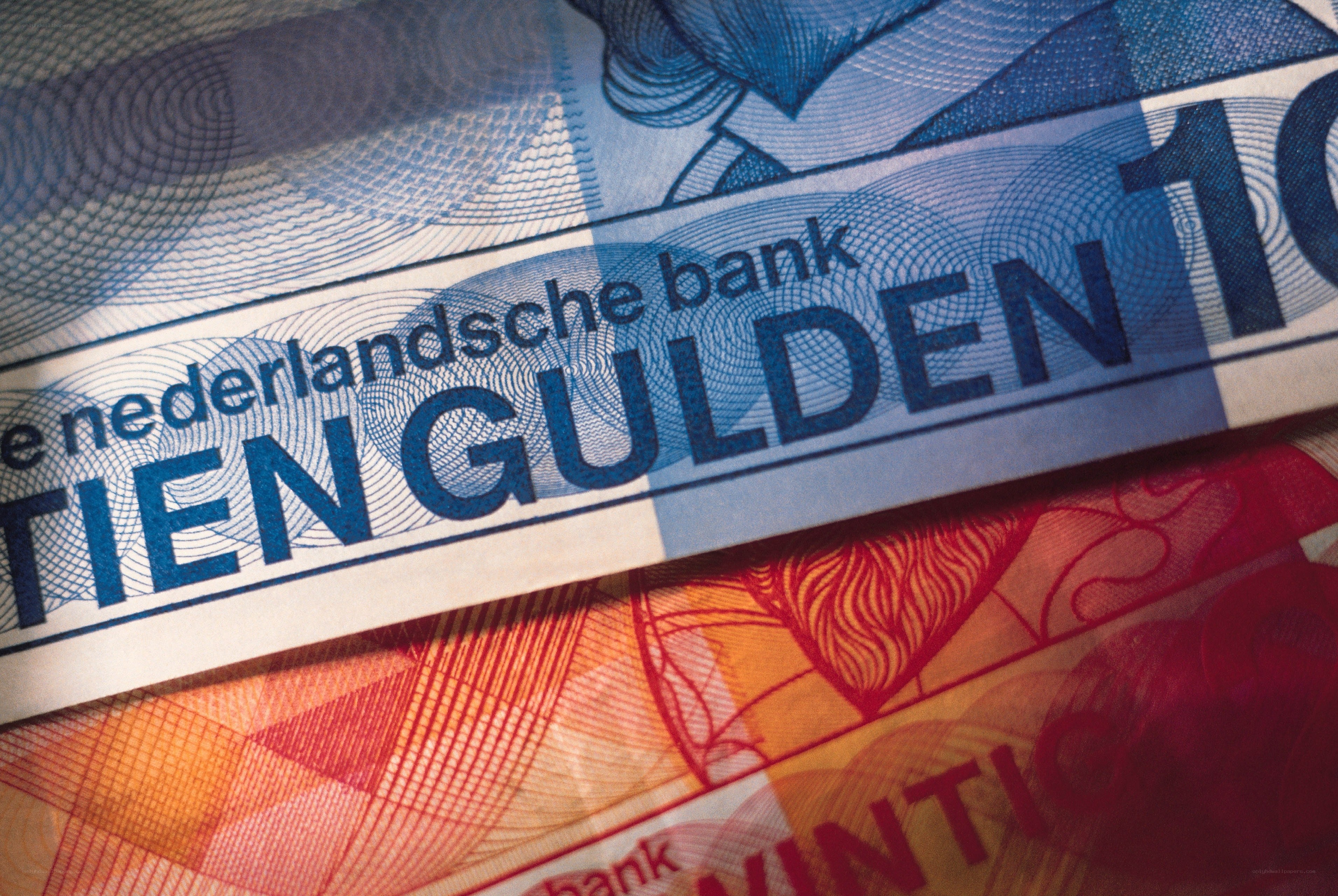 Close-up of Dutch banknotes
