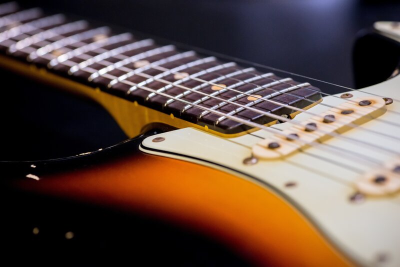 close-up of electric guitar