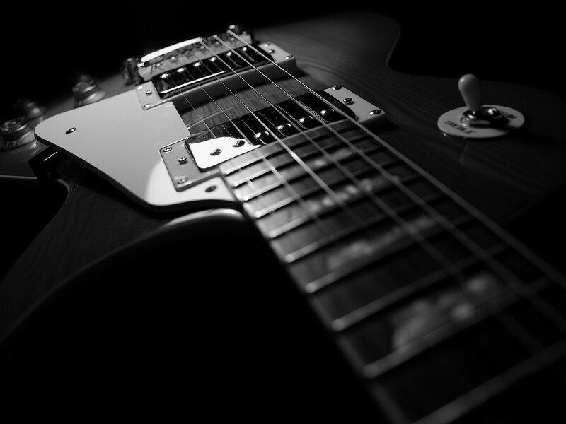 close-up of electric guitar
