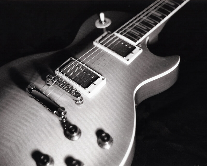 close-up of electric guitar
