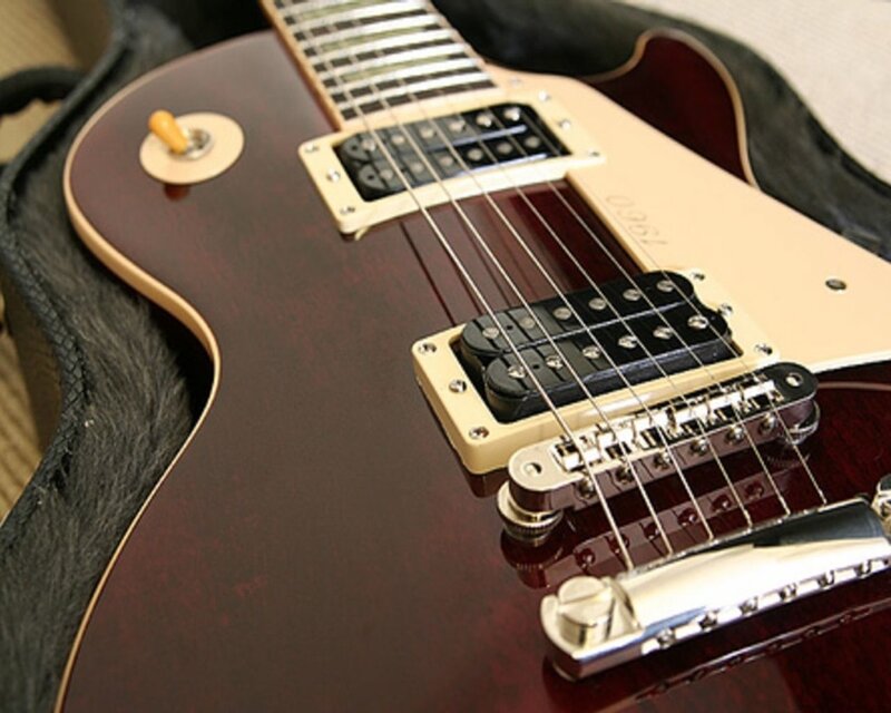 close-up of electric guitar
