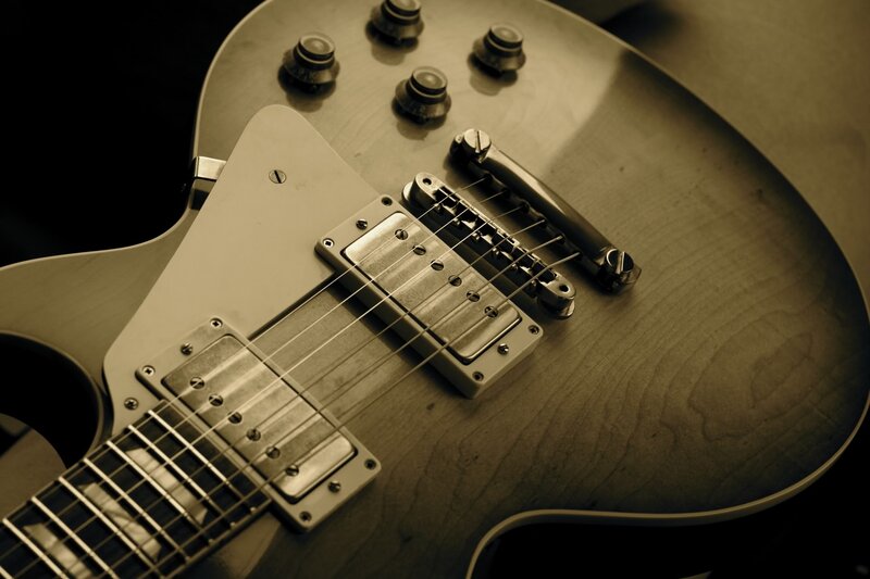 close-up of electric guitar