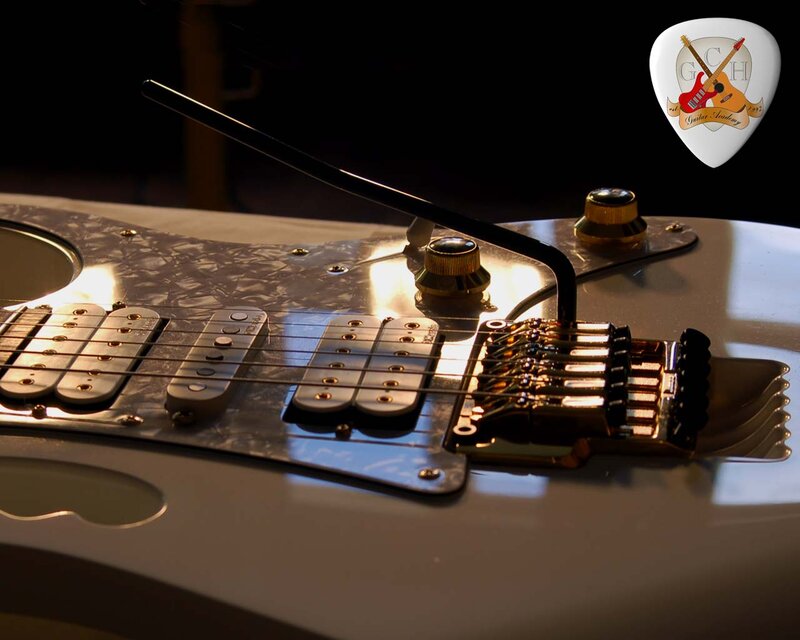 close-up of electric guitar