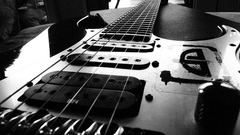 close-up of electric guitar