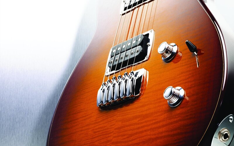 close-up of electric guitar