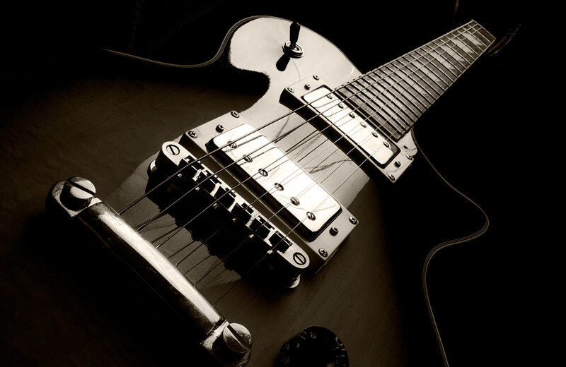 close-up of electric guitar
