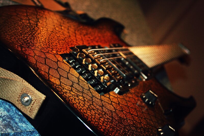 close-up of electric guitar