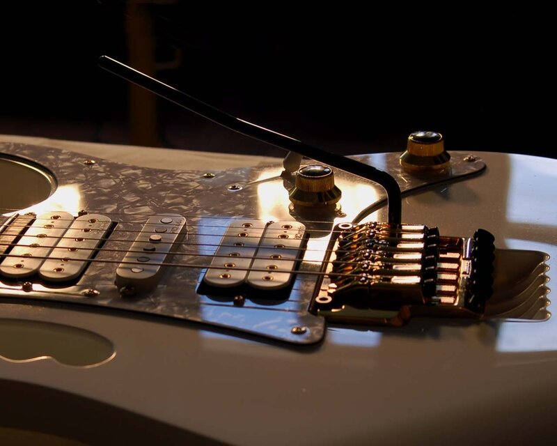 close-up of electric guitar