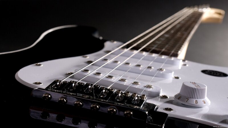 close-up of electric guitar
