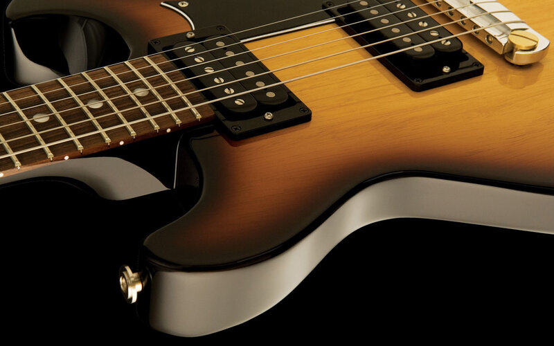 close-up of electric guitar