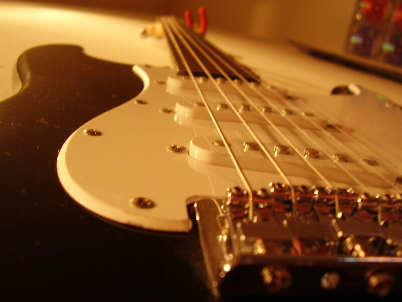close-up of electric guitar