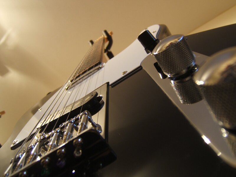 close-up of electric guitar