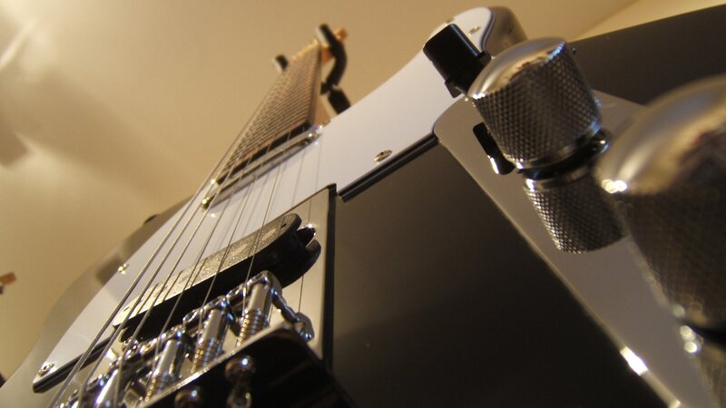 close-up of electric guitar